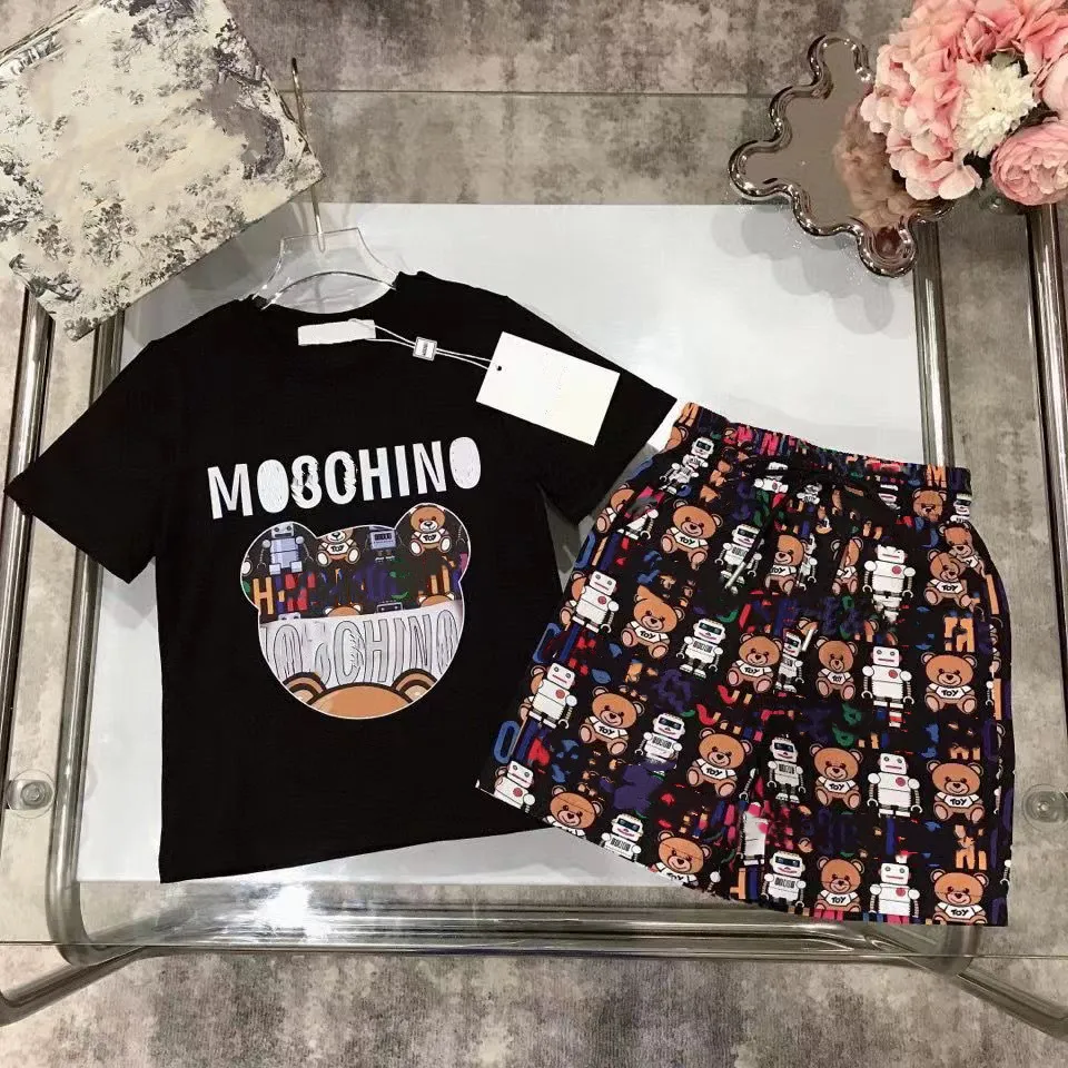 Conjuntos de roupas infantis estilo Mosch para verão, meninos e meninas, roupas esportivas para bebês e crianças de manga curta, conjuntos de 2 a 12 unidades