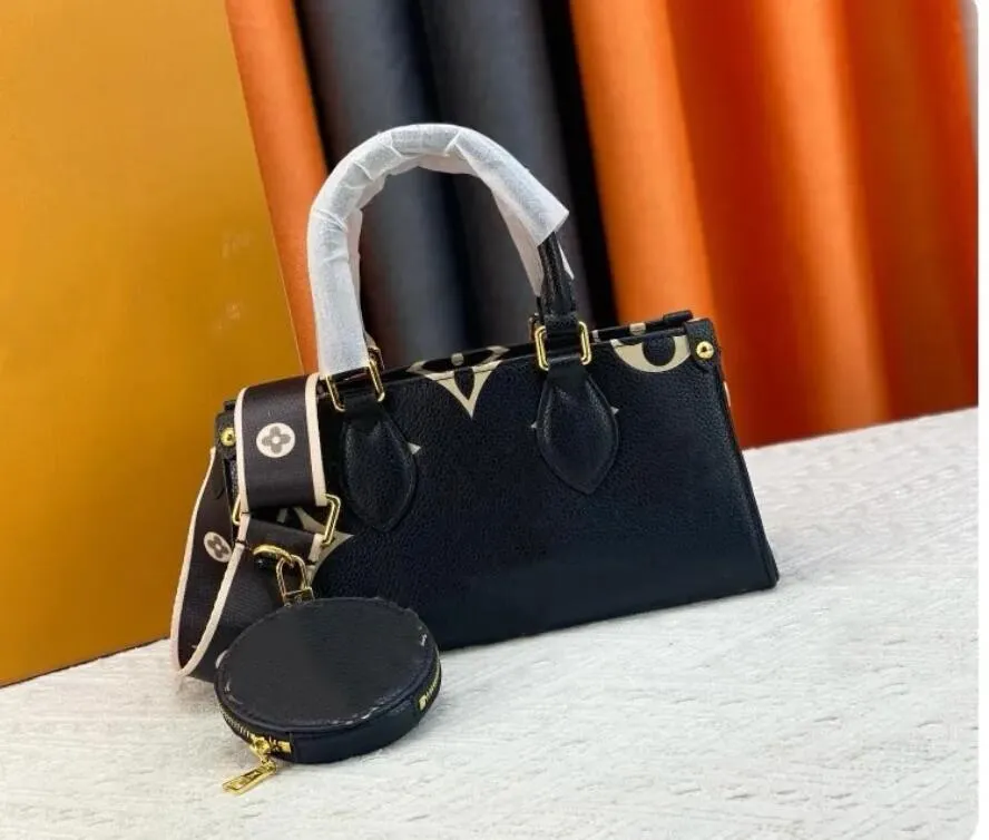 Women`s Onthego Designer bags handbags East West Luxury Cross body Bag Leather Shoulder Bags Crossbody Bag  Handbag Women`s Makeup Bags Purse Black Embossed 25cm