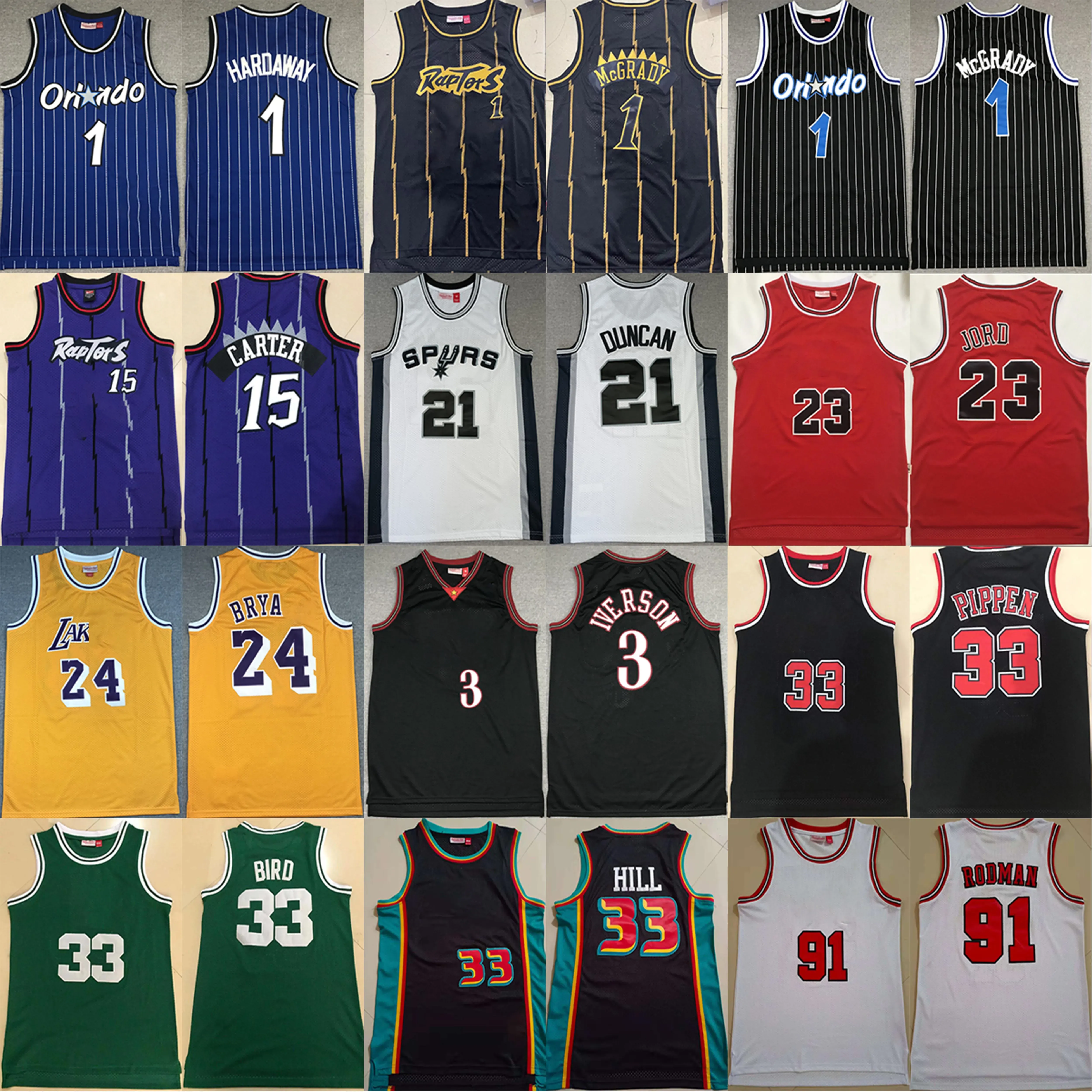 Mitchell e Ness Retro Jersey Basquete Bryant Allen Iverson Larry 33 Bird Anthony Arter McGrady Hardaway Bibby Williams Rodman Thomas Você