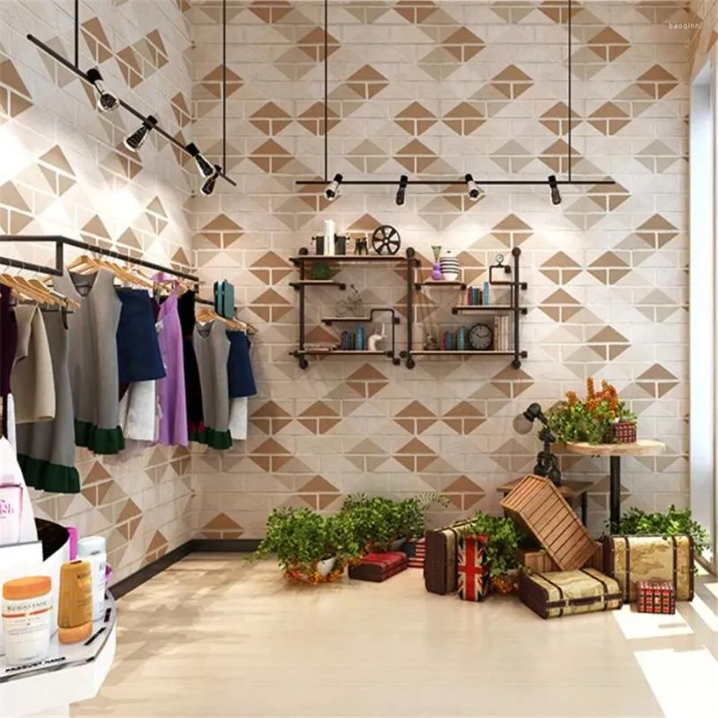 Wallpapers Papel De Pared 3D Diamond Lattice Brick Imitation Wallpaper Nordic Style Ins Wind Clothing Store Hair Salon