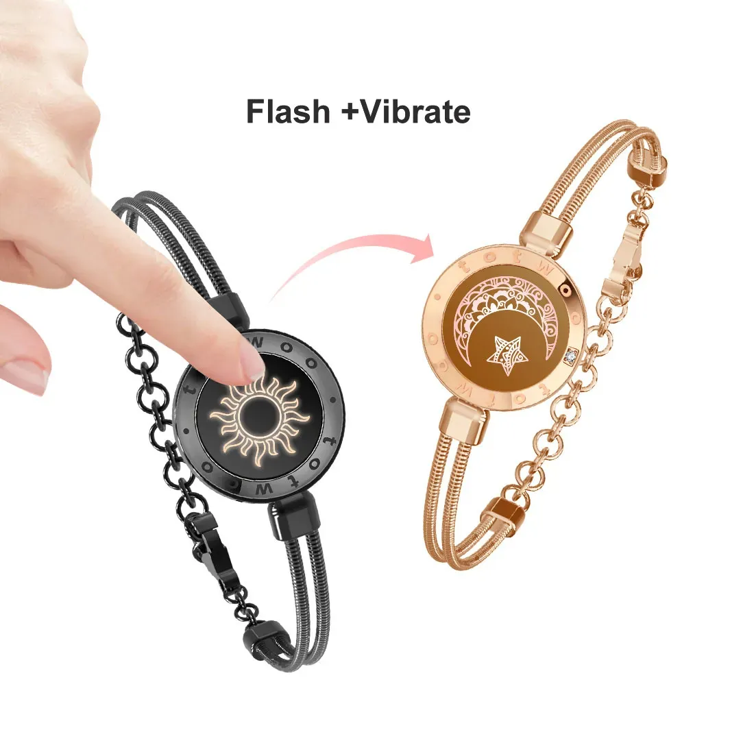 totwoo Touch-Armband – Langstrecken-Touch-Armband, Licht und Vibration, Beziehung SunMoon Love Baracelet Smart Jewelry