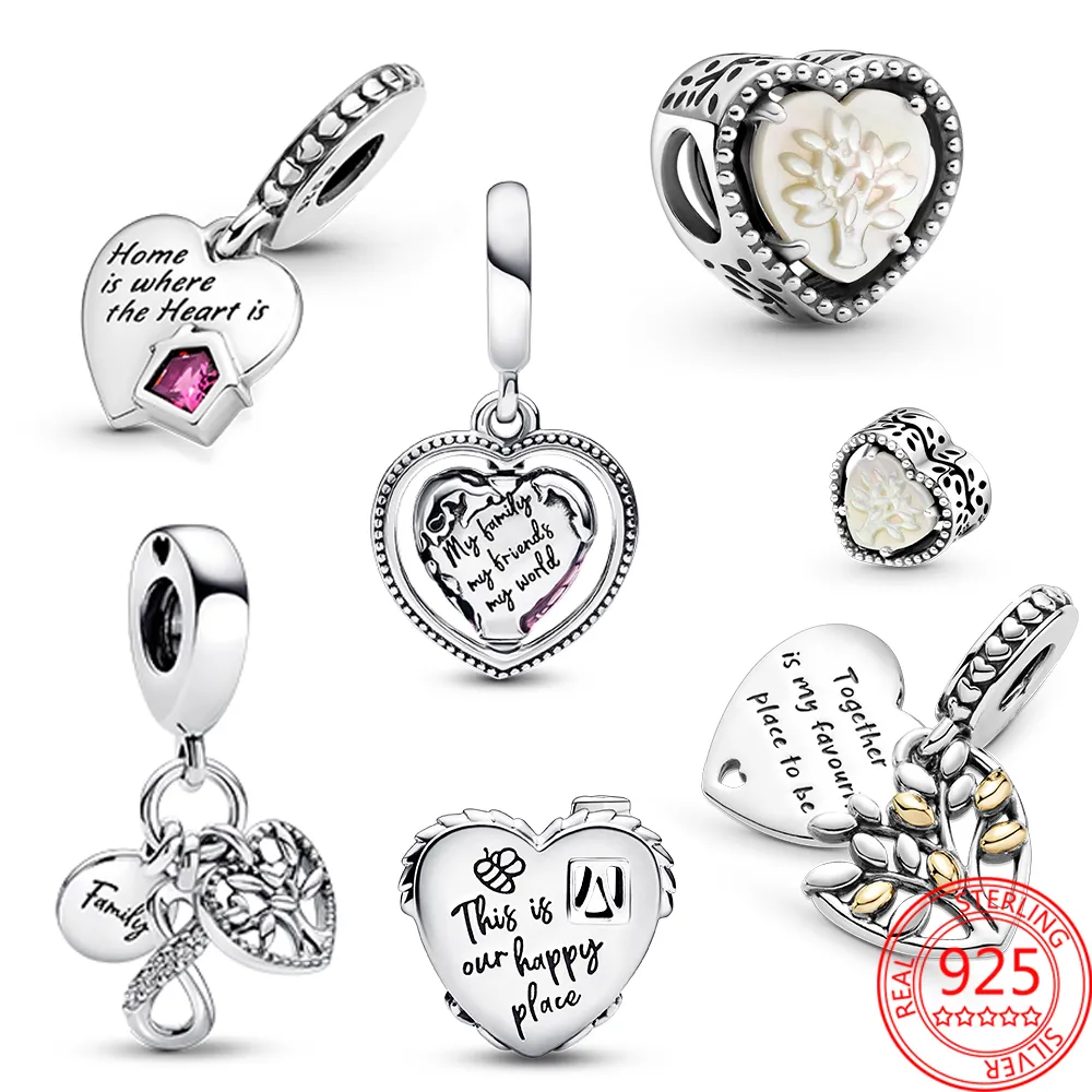 925 Silver Fit Pandora Original Charms Diy Pendant Women Armband Pärlor Autentiska familjen Infinity Triple Dangle Charm Heart House Happy Place