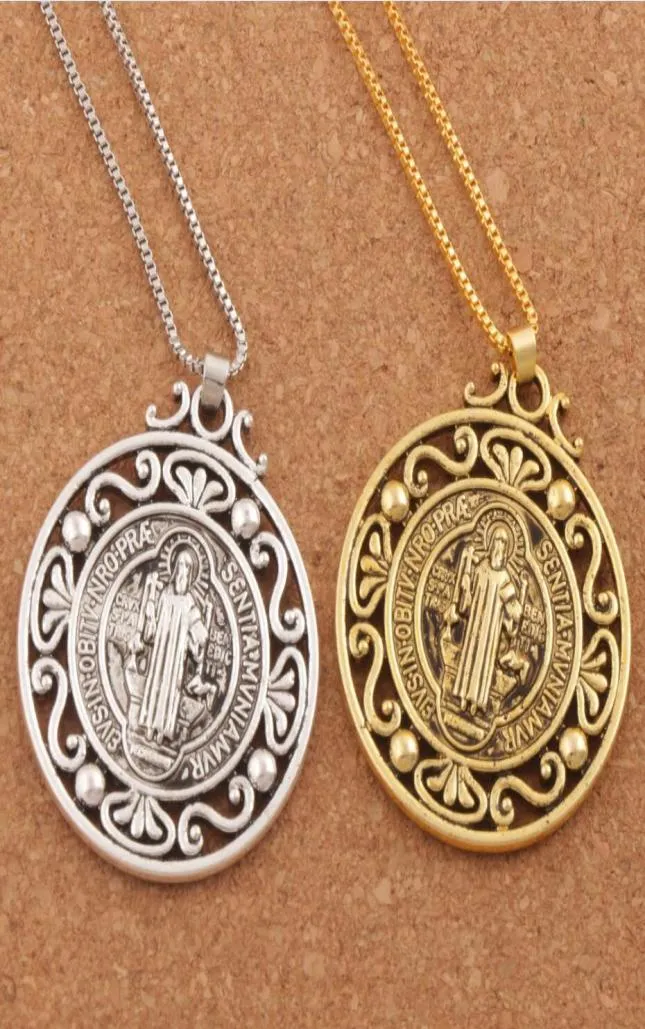 12pcs Retro Saint St Benedict of Nursia Patron Against Evil Medal Pendant Necklaces N1787 24inches 2Colors1195253