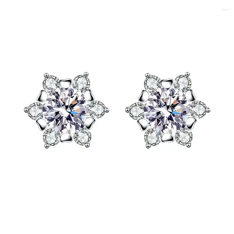Stud Earrings LESF S925 Silver Needle Snowflake Hex Women 1 Carat Moissanite Engagement Jewelry