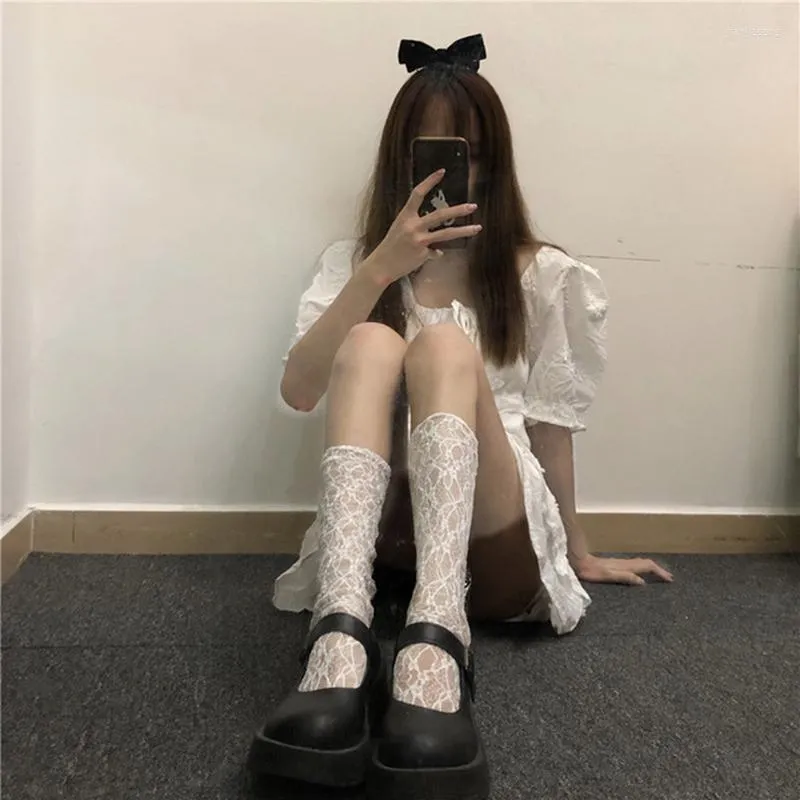 Femme Chaussettes Femme Piles De Dentelle Sauvage Rétro Coréenne Maille Ajourée En Tube Japonais