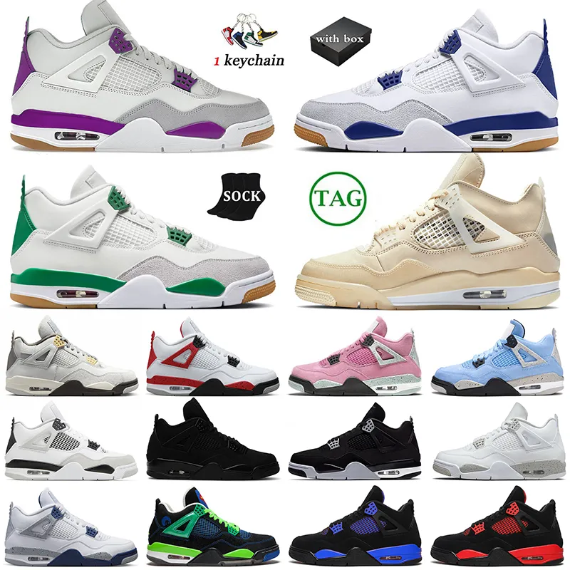 Jumpman 4 4S Pine Green Basketball Shoes With Box Retro Jorden4 Angeles Dodgers Purple Fire Red Thunder Sail White Military Black Cat Seafoam Mens Trainers Sneakers