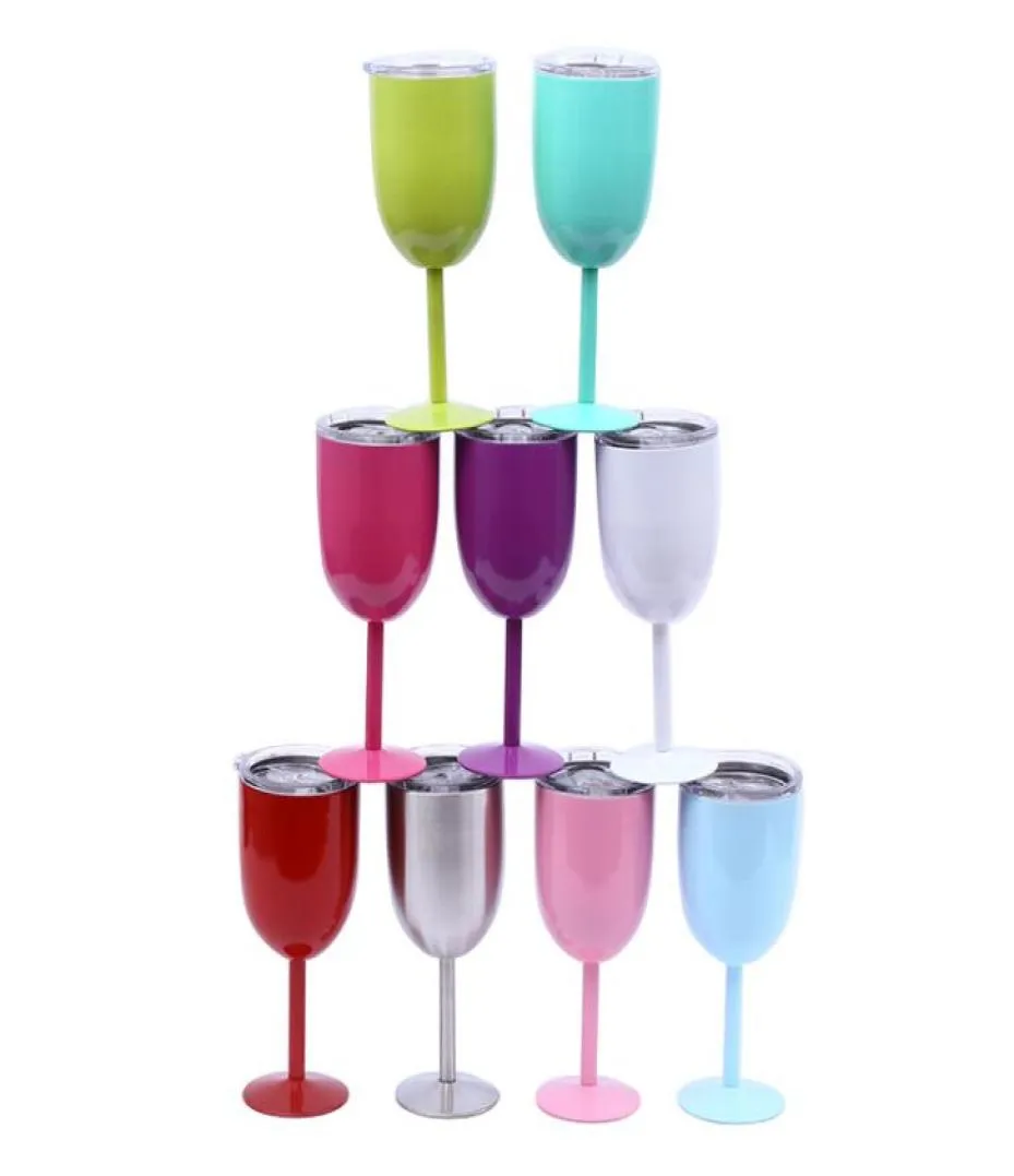 10oz metal red wine glass Hydration Gear 9 colors insulated cooler stianless steel goblet with lids Tumbler cup home chicken festi6770676