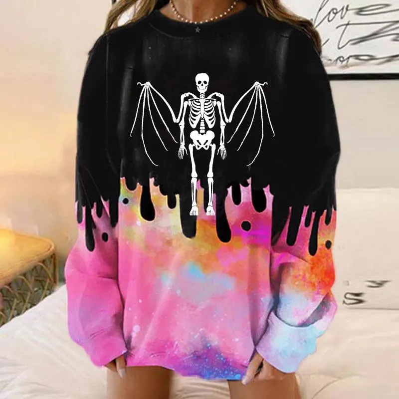 Dameshoodies Cool Dames Hals Halloween Dames Top Tie-Dye Sweatshirt Colorblock Los Rond Gedrukt Meisje Oversized