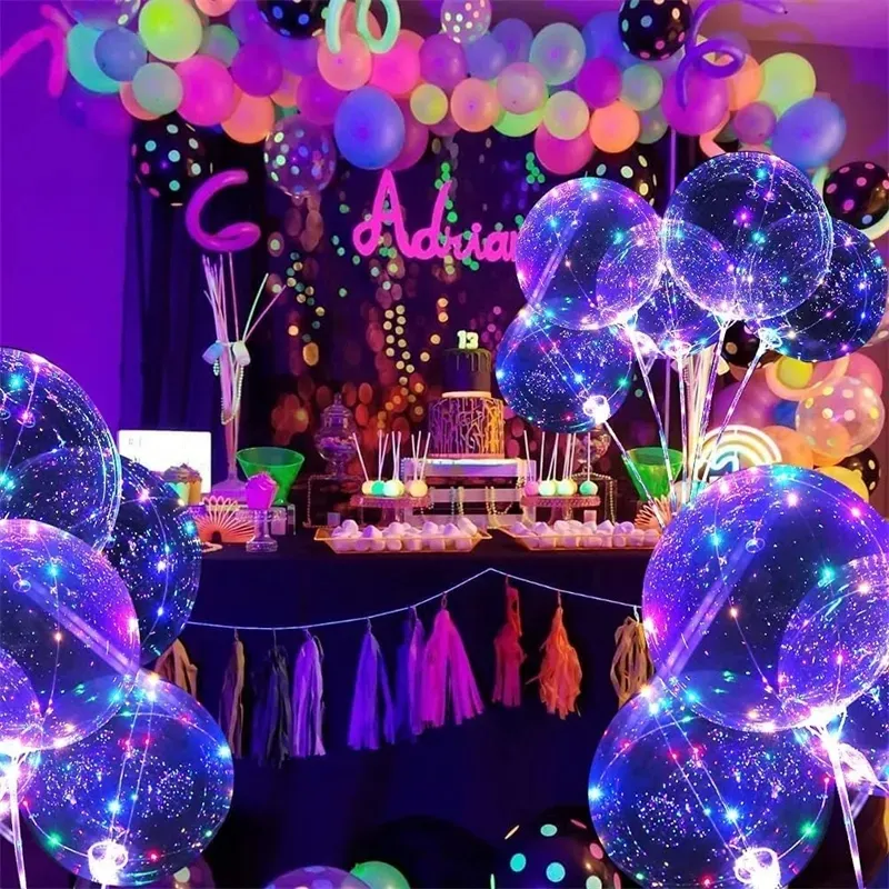 Palloncini luminosi a LED luminosi da 20 pollici Palloncini trasparenti Bastoni Decorazioni per feste di compleanno di Natale di nozze per regali per bambini
