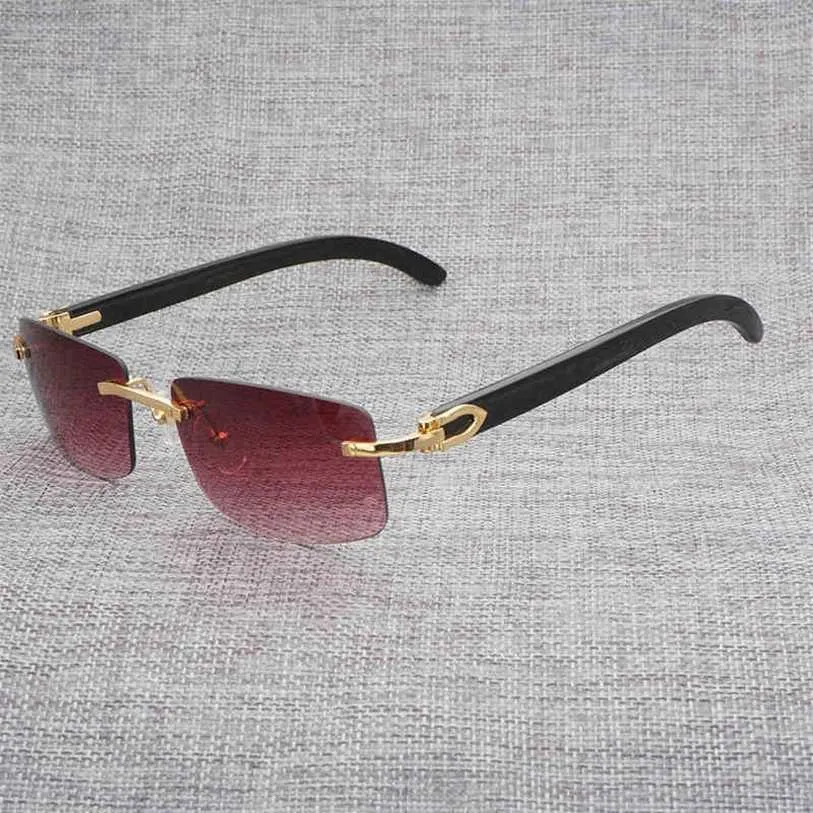 2023 Designer Glasögon Modell Vit naturliga buffelhorn Men trä Rimless Mirror Gafas för körklubbar klara glasögon ram oculos skuggor solglasögon