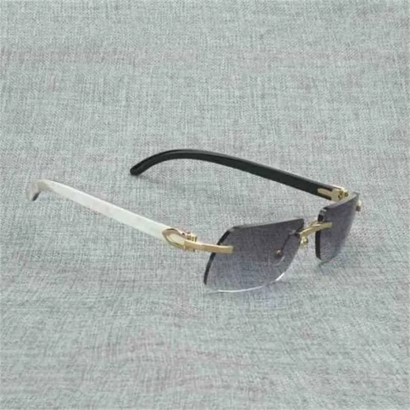 Lunettes de soleil de designer Lunettes de soleil pour femmes Vintage Square Wood Hommes Lunettes de corne de buffle naturel pour l'extérieur Style sans monture Petites nuances de lentilles Blanc Noir TemplesKajia