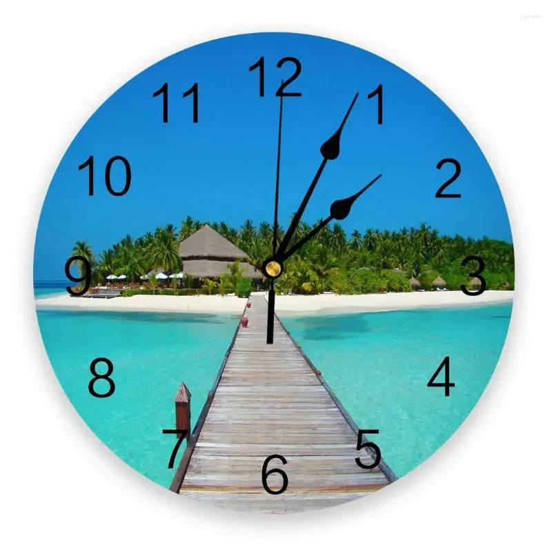 Horloges murales Island Beach Sea Resort Blue Maldives Scenic Silent Home Cafe Bureau Décor pour cuisine Grand