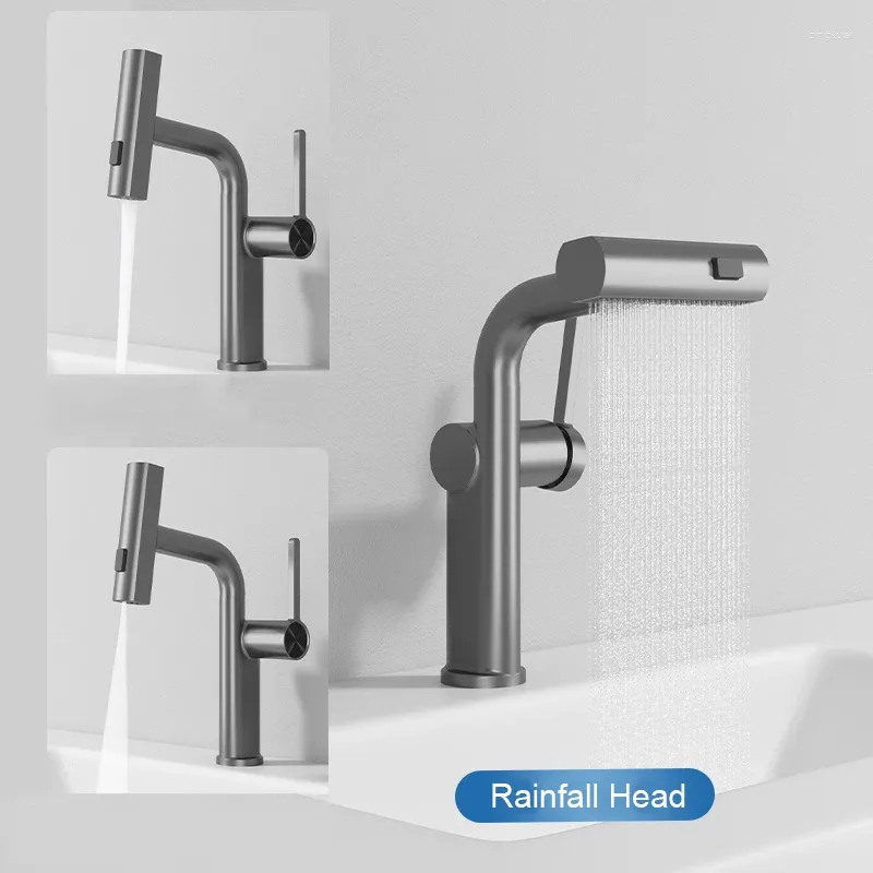 Kitchen Faucets Grey Waterfall Bathroom Faucet Dish Washing Pool Tap Household Pull Out Deck Mounted White