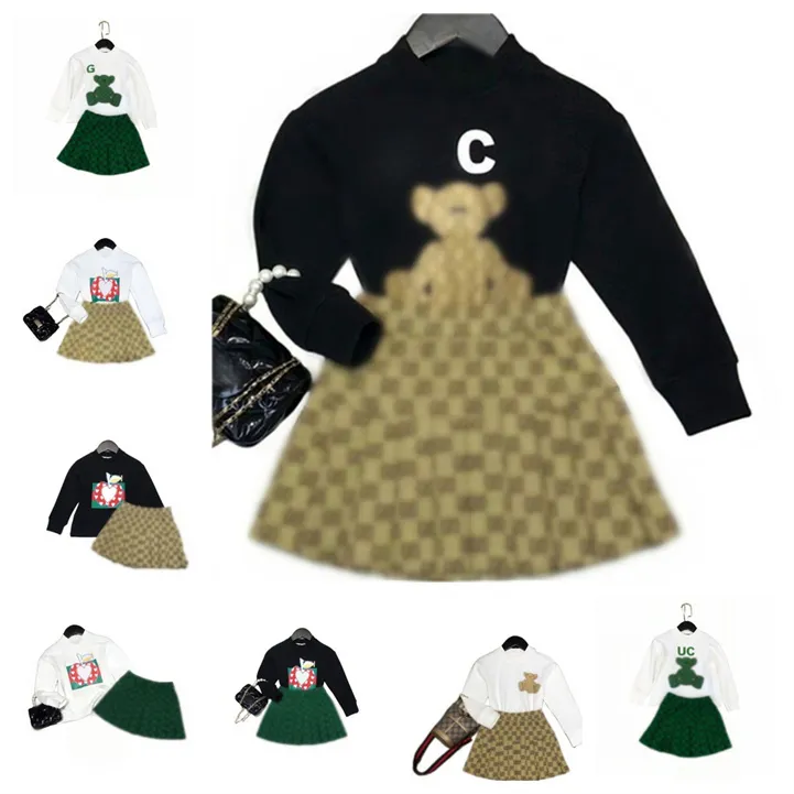 Весенне-осенний дизайнерский комплект для маленьких девочек, блузка с длинными рукавами, юбка, высококачественный хлопковый костюм из двух предметов, размер 90-160 см h02