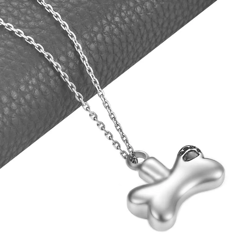 Pendentif Colliers Haute Qualité En Acier Inoxydable Impression D'os Chien Pet Petite Urne Crémation Cendres Souvenir BijouxPendentif ColliersPendentif