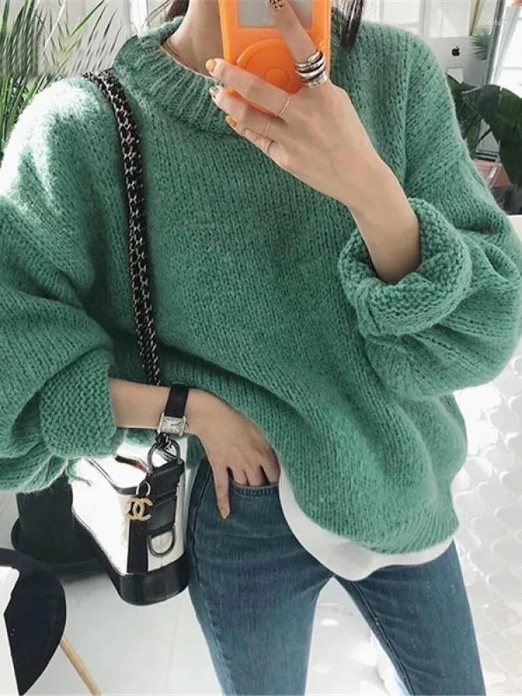 Swetry kobiety aachoae sweter kobiety 2023 jesień zima solid O pullover w stylu koreańskim dzianinowe skoczki z długimi rękawami