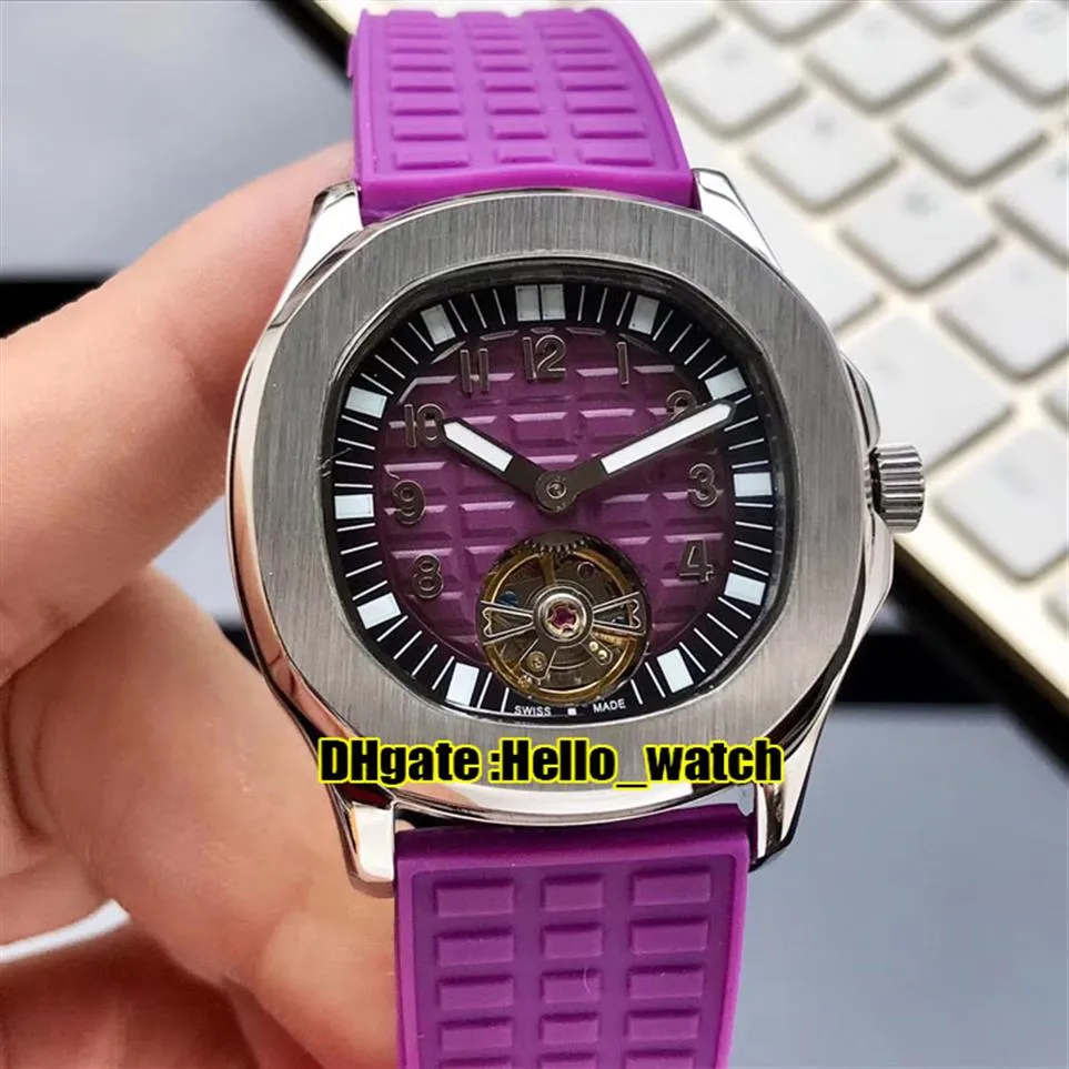 New 5067A-022 Purple Texture Dial Tourbillon Automatic Womens Watch 316L Steel Case Purple Rubber Strap Fashion Sport PPHW Lady Wa308K