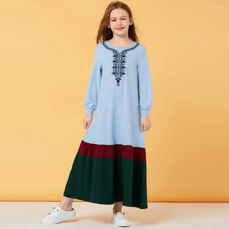 Vêtements ethniques filles musulmanes robe à carreaux manches bouffantes robes marocaines enfants enfants Kimono islamique une ligne robe caftan Abaya Elbise