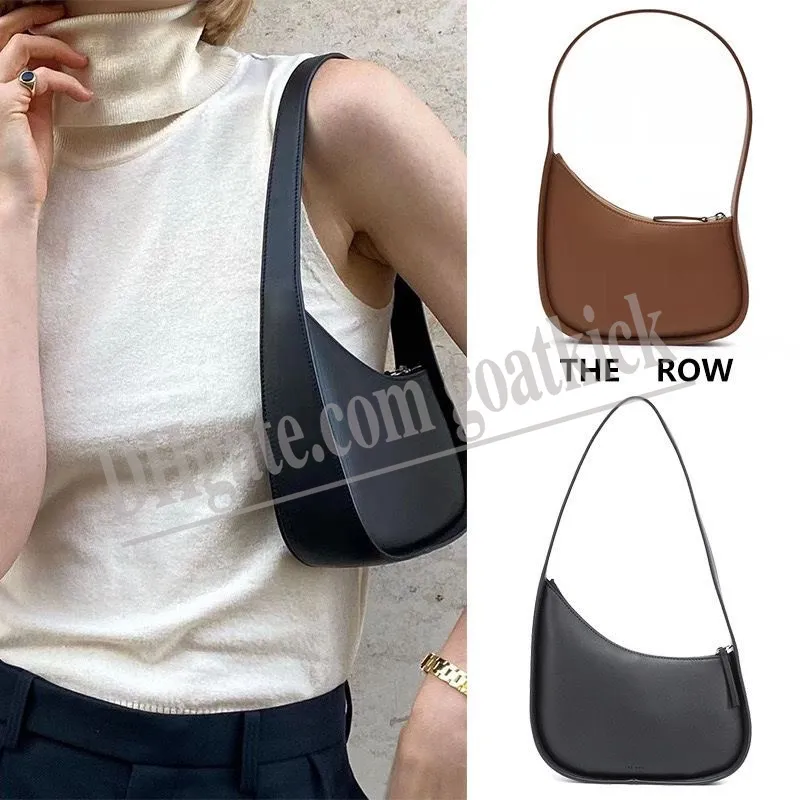 Bolsa feminina The Row Half Moon em couro liso Bolsas femininas de grife Carteiras de ombro com tiracolo Moda Clutch Tote Axila Bolsa Hobo Designers de luxo Bolsa feminina