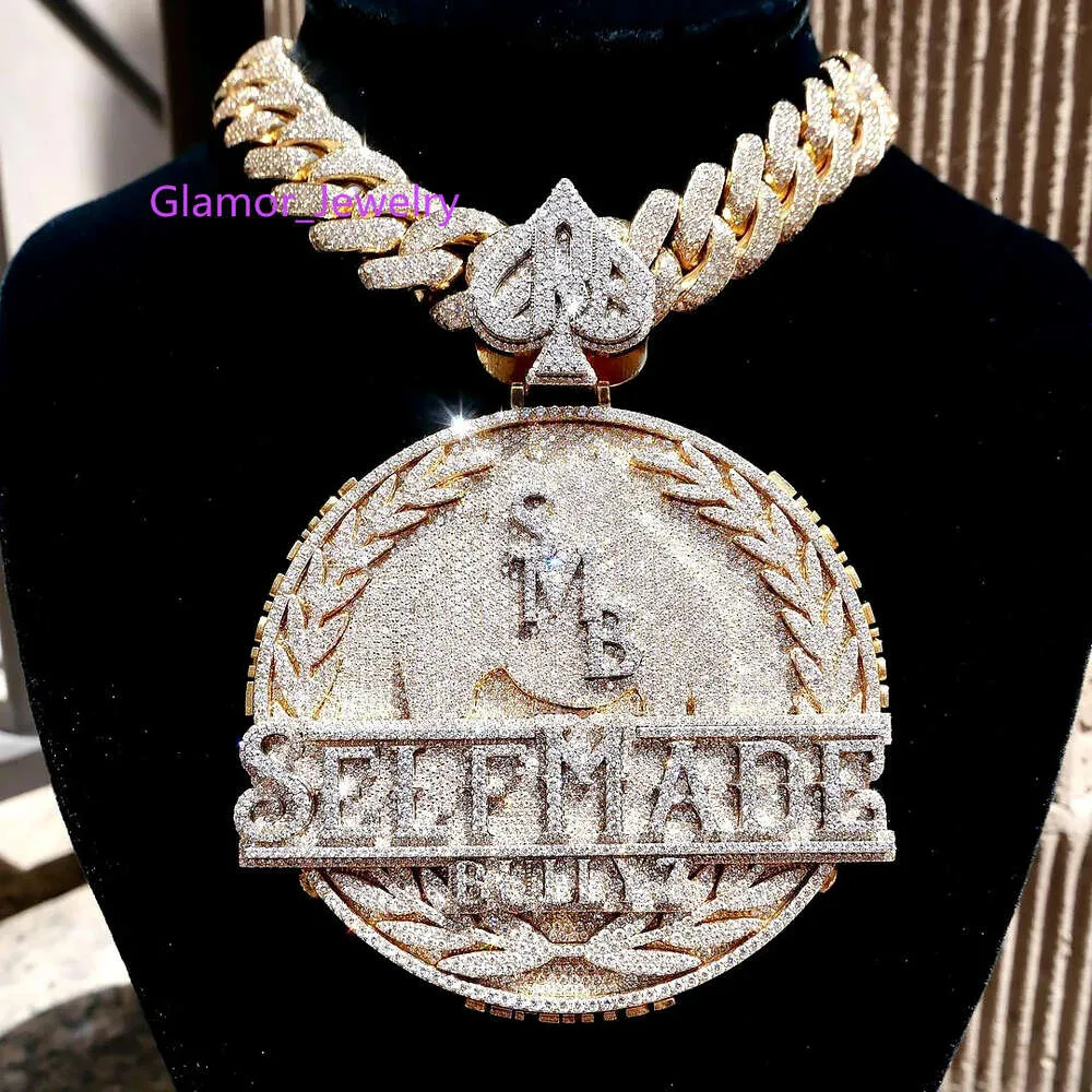 Mode hiphop hanger bling luxe Iced Out Moissanite sieraden sterling zilver diamant charme aangepaste hanger ketting