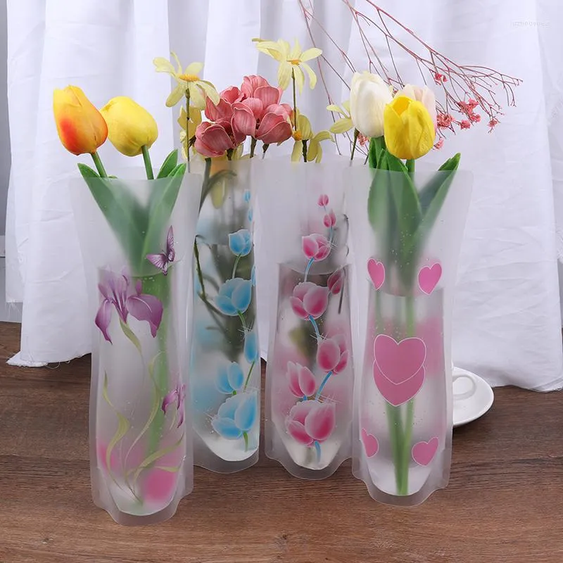 Vases 1PCS Eco-friendly Unbreakable Foldable Folding Flower Plastic PVC Durable Vase Home Wedding Party Easy To Store Random