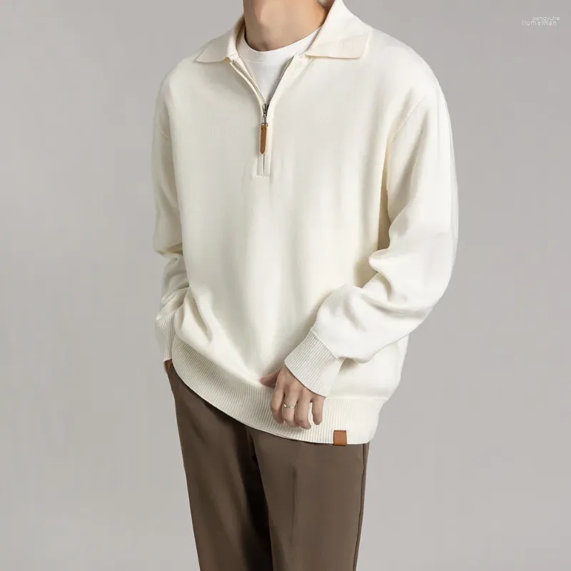 Suéteres para hombres Suéter de punto de solapa con media cremallera madura para hombres Manga larga 2023 Otoño e invierno Jersey de diseño de nicho de color sólido