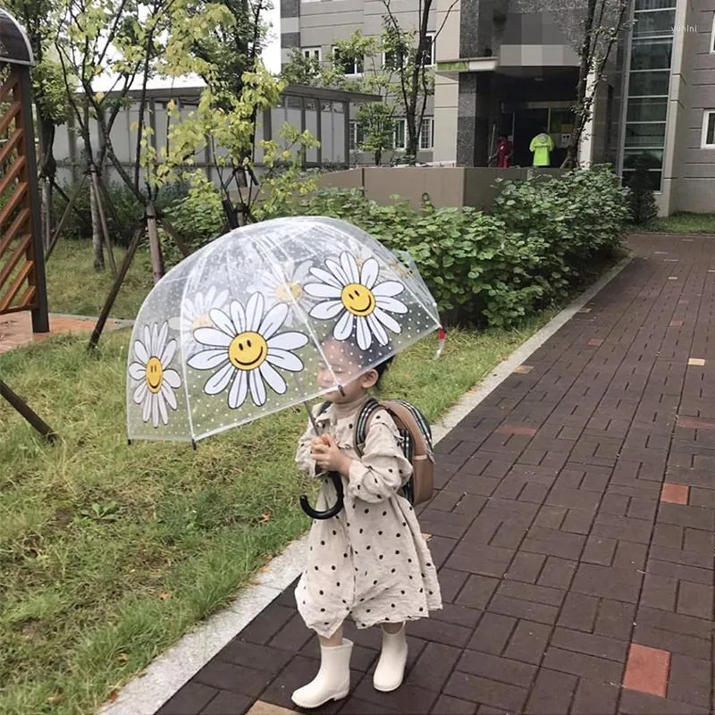 Parapluies Style Japonais Petit Tournesol Créatif Frais Enfants Vent Et Pluie Bébé Accessoires De Rue Fleur À Pois Parapluie Cadeaux D'anniversaire