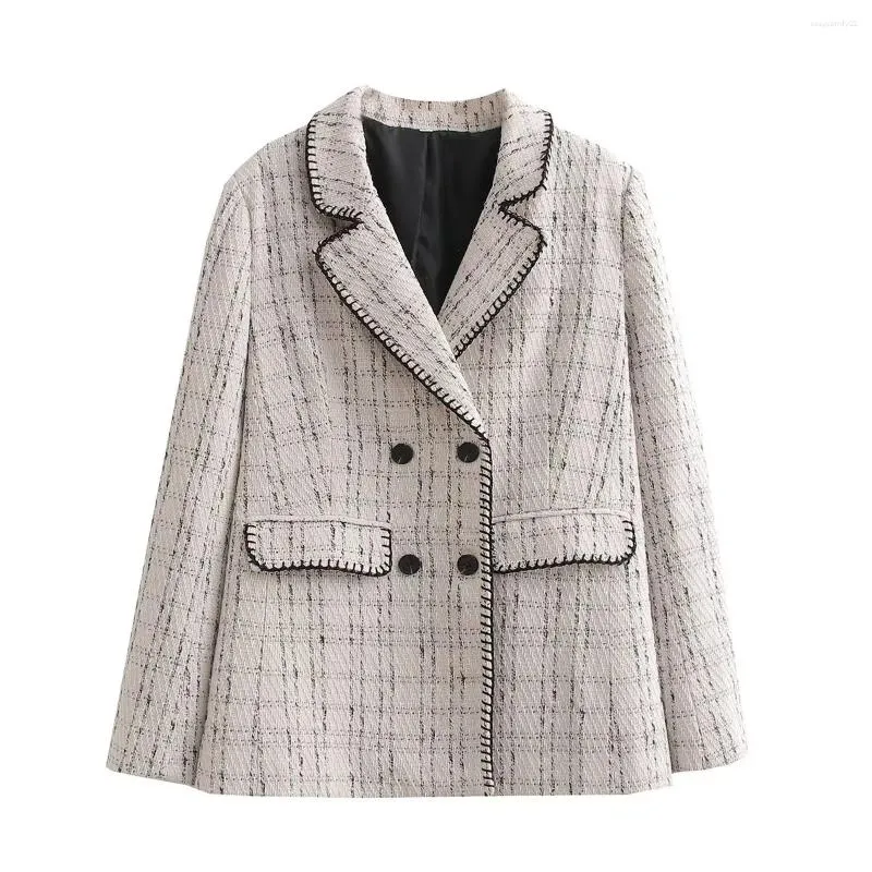 Ternos femininos alfaiataria blazer coreano duplo breasted solto casaco manga longa bolsos de aba roupas elegantes feminino
