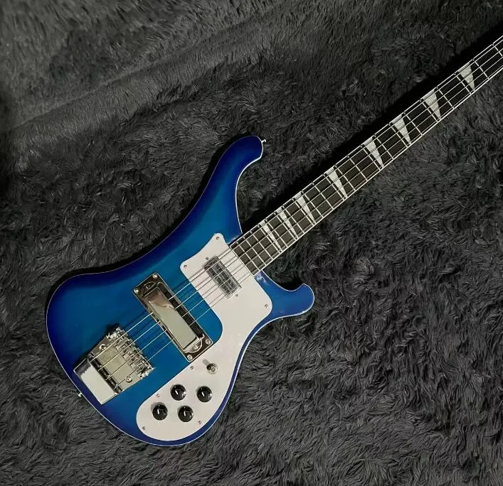 Ricken 4003 Electric Guitar, Bass Guitar, Transparent Blue Color, Basswood Body, Rosewood Fretboard, 4Strings Guitarra