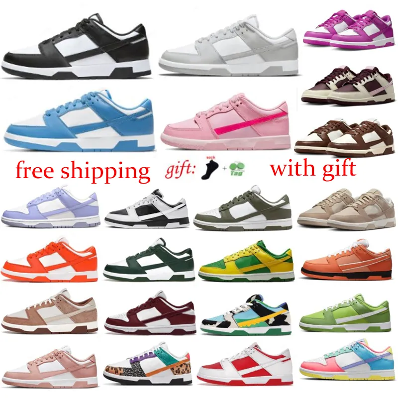 Men Women Shoes Lows Sneakers Panda White Black Triple Pink Grey Fog green sail red yellow Olive Rose Whisper UNC Georgetown Cacao fur Mens Casual Trainers size 36-47