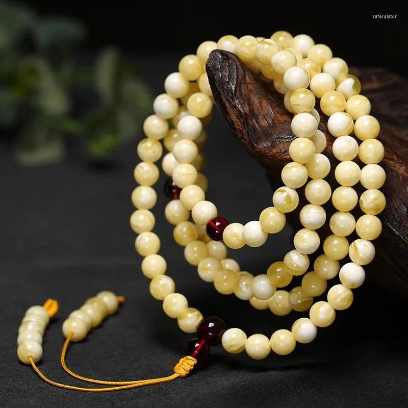 Filo di ambra naturale 108 perline Mala Bracciale Uomo Donna Gioielleria raffinata Collana di bracciali con ciondoli con nappa multistrato baltica autentica