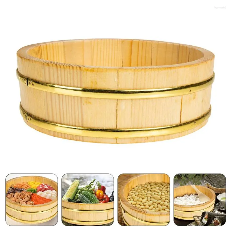 Conjuntos de vajillas Cubo de sushi Tazón de mezcla de madera Restaurante redondo Plato de bañera Bandeja de servicio Contenedor colgante