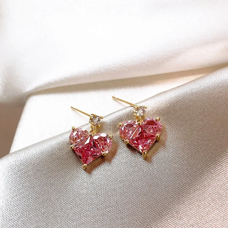 Modeharten hangende roze kristallen stud oorbellen voor vrouwen feesttrend piercing oor sieraden vrienden cadeau