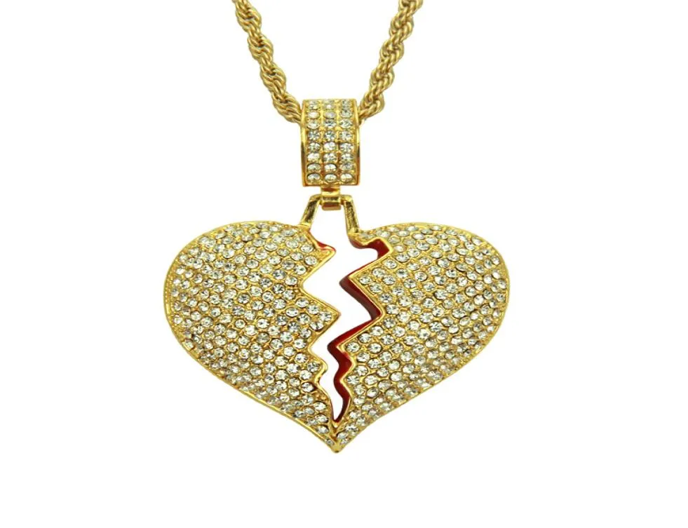 iced out pendant mens gold chain pendants men hip hop chains Necklace for Male Heart Broken Designer Jewelry5355988