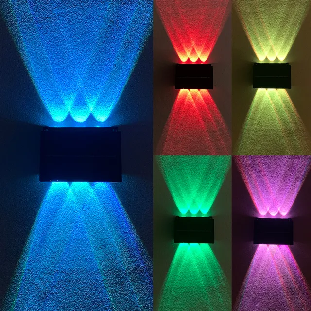 Solväggljus RGB utomhusvattentät 6LED upp och ner Lysande belysning trädgård hem dekoration vägg bricka rampljus