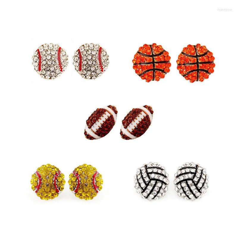 Boucles D'oreilles À La Mode Tendance Diamant Incrustation Piercing Femmes Alliage Plein Forage Rugby Baseball Football Basketball Sports Décontractés