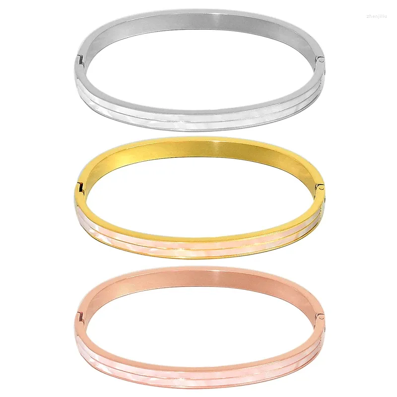 Bangle Double Shell Anpassad kostym Lyxiga rostfritt stålarmband gula armband breda smycken för kvinnor