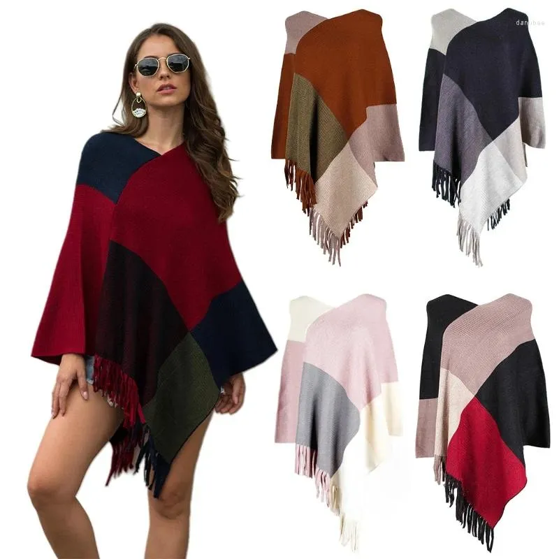 Sciarpe Donna Poncho Mantella Asimmetrica Nappa Lavorata a maglia Scialle Avvolgente Maglione Pullover