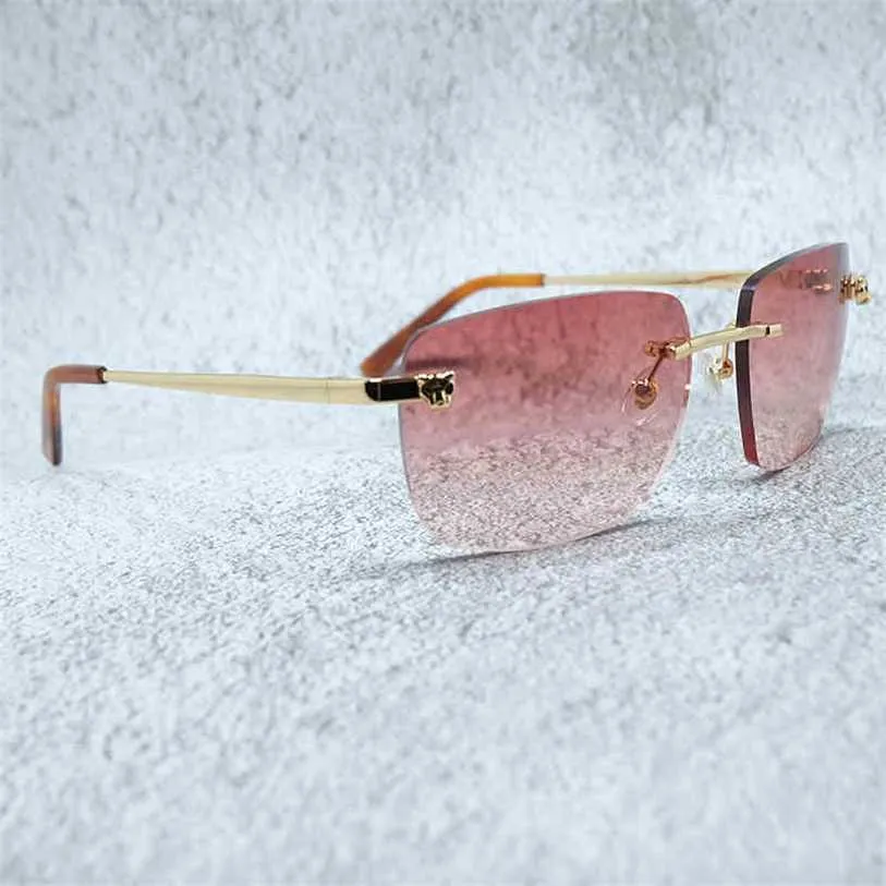2023 lunettes de créateur modèle panthère sans monture lunettes de soleil hommes Vintage nuances pour femmes soleil lentes AGXE lunettes de soleil