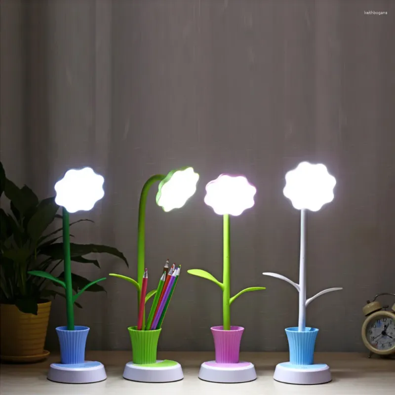 Table Lamps Flower LED Desk Lamp Cordless Light Rechargeable Student Bedroom Room Lighting House Decor