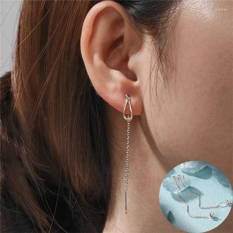 Dingle örhängen 925 Sterling Silver Geometric Earring for Women Girl Simple Fashion Chain Tassel Design Jewelry Party Gift Drop