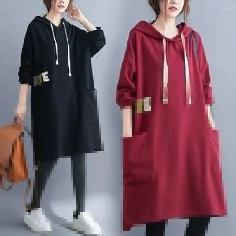 Casual Dresses Plus Size Women's Autumn Age-reducing Letter Sweater Loose Hooded Long-sleeved Dress