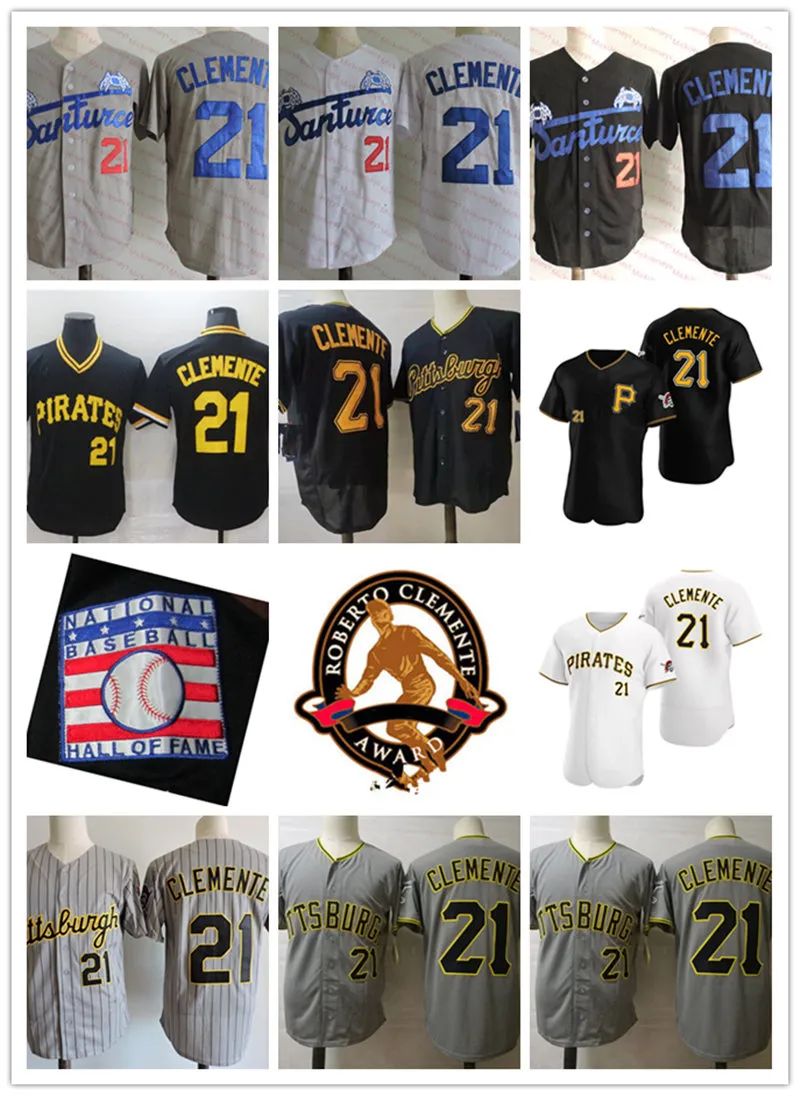 Roberto Clemente Cangrejeros de Santurce Бейсбольная майка мужская сшитая № 21 Roberto Clemente Пенсионные майки