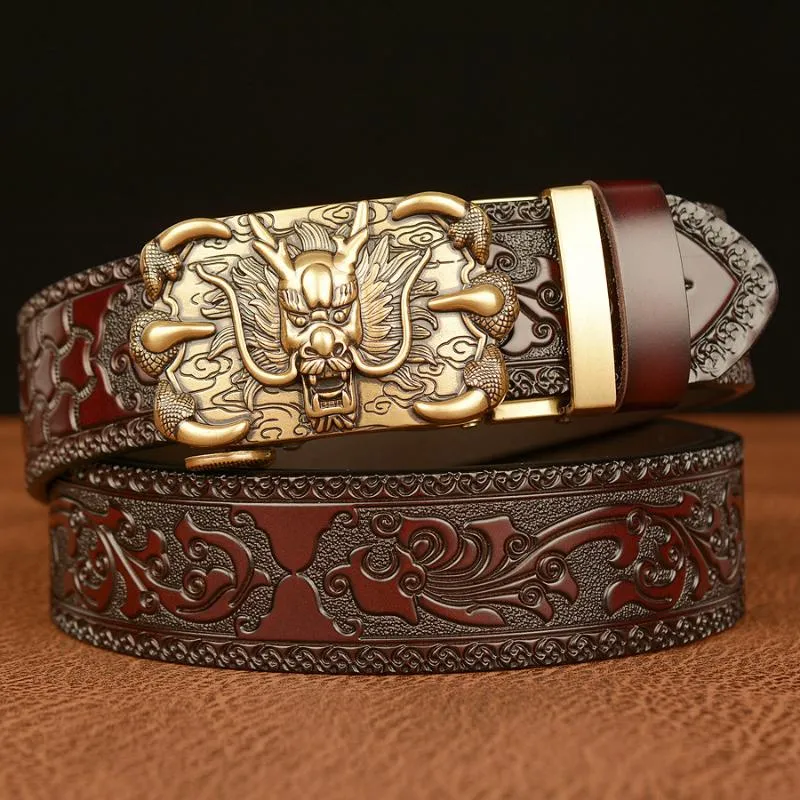 Cinture Cintura da uomo in vera pelle di alta qualità Cinture fatte a mano in pelle bovina Designer di processi di intaglio di fiori cinesi