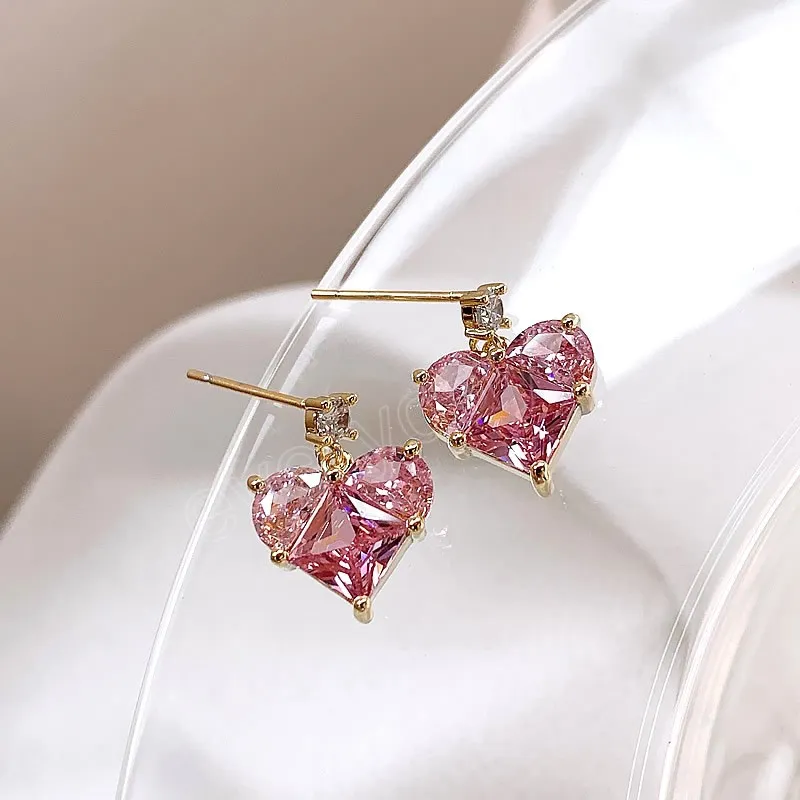 Mode coeurs suspendus cristaux roses boucles d'oreilles pour les femmes fête tendance Piercing oreille bijoux amis cadeau