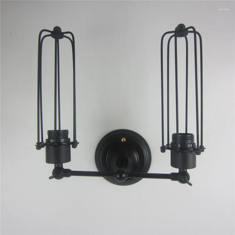 Wall Lamp Creative Personality Retro Iron Flute American Village Double Head Cage E27 Light For Restaurant Coffee Bedroom