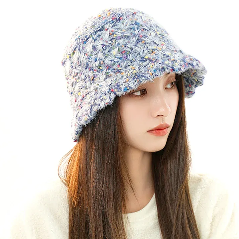 Autumn Winter Warm Bucket Hats For Women mode Rainbow Sticked Fisherman Cap Kvinnlig Casual Outdoor Windproof Basin Hat