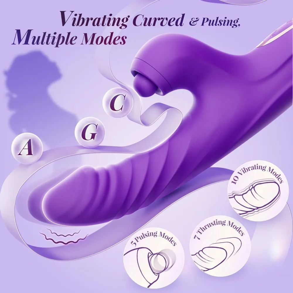 Gode de poussée de jouet sexuel féminin - Vibromasseur de lapin de poussée de jouet sexuel avec 10 vibrations 7 modes de poussée avec coups de langue, vibrateur de clitoris du point G pour jouets pour adultes, jouets sexuels