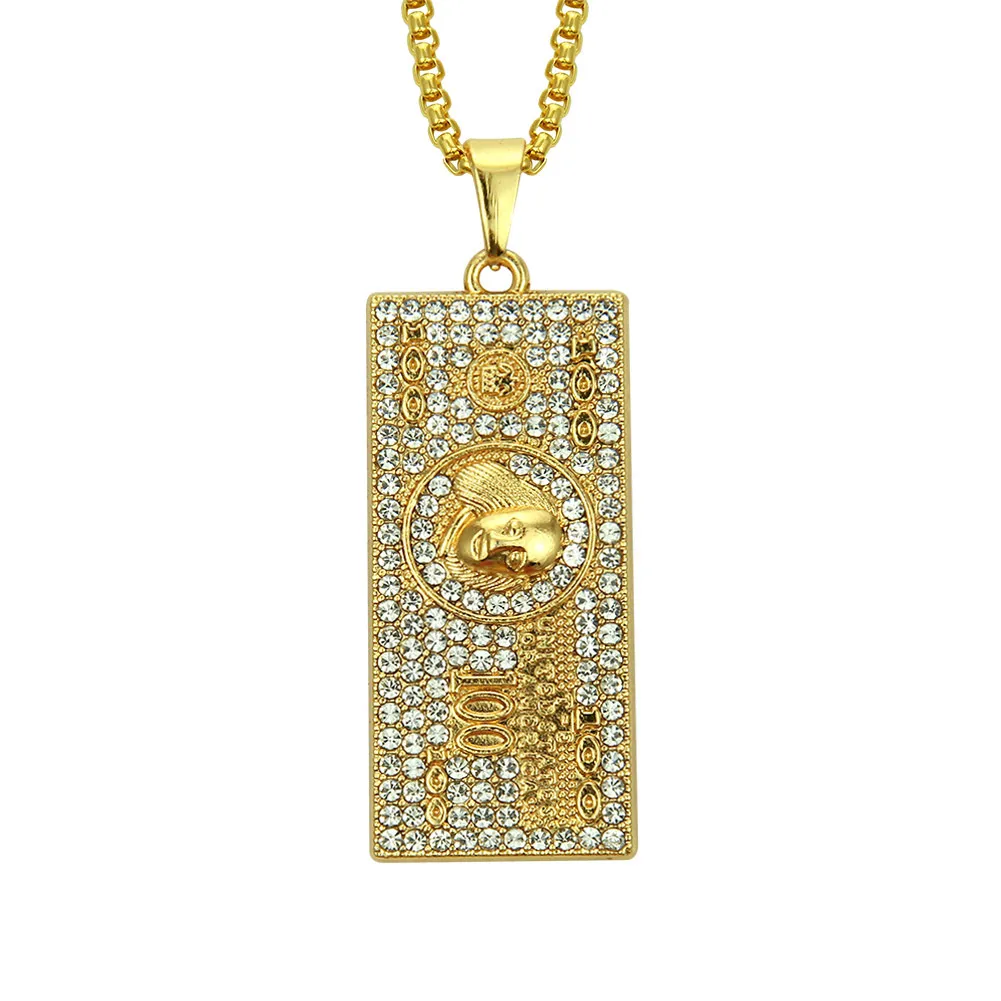 Collana con ciondolo con diamanti lucidi Hip Hop Rapper Collana in oro con ciondolo con diamanti lucidi da un milione di dollari Collana con micro-inserzioni in rame con zirconi Collana con reticolo da 75 cm 1939