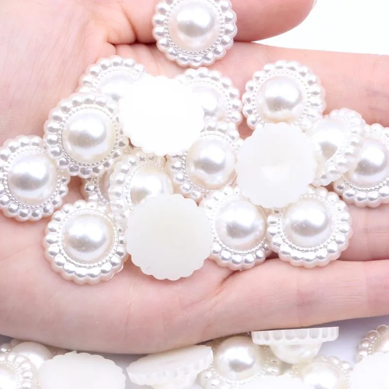 Nail Art Decorations 10/500pcs 19 mm ivoor Witte helft Ronde Flatback Pearl Bloem kralen Diy Wedding Party Decoratie Handgemaakte losse kralennail